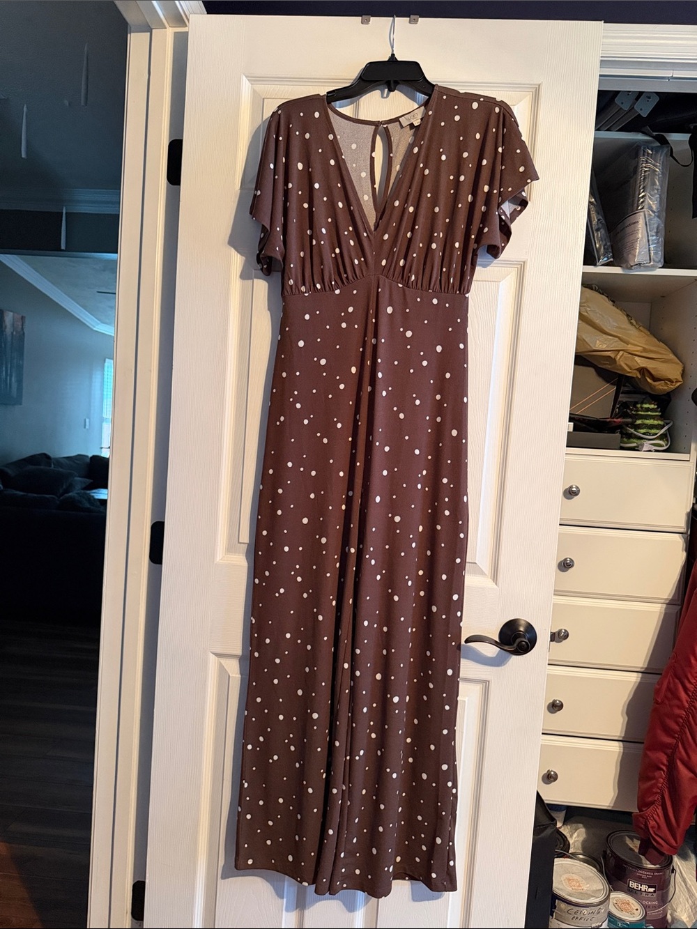 LOFT Brown Polka Dot Jumpsuit with White Spots